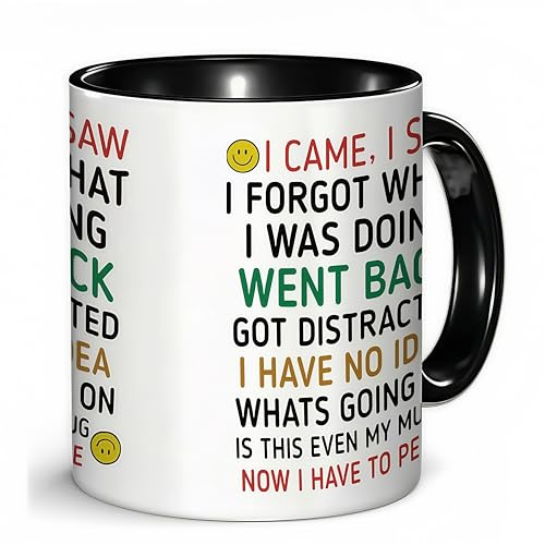 Funny 'I Came, I Saw, I Forgot' Coffee Mug – Humorous Gift for Men & Women, Perfect for Birthday Gifts, Christmas Presents & Office White Elephant (Black-Colorful Text)