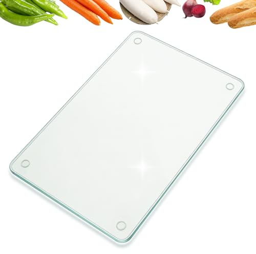DZAEMOSIIE Schneidebrett Glas 40x30, Kratzfeste Glasschneidebrett, Hygienisches Schneidebrett aus Gehärtetem Glas, als Küchenbrett Servierplatte Herdabdeckplatte, Rutschfest mit Füße, Transparentes