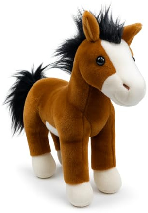 Landahl & Baumann Plüschpony Kuscheltier – Weiches Stofftier Pferd mit Mähne, 28 cm – Kinder Geschenk, Pony Spielzeug (Braun, Weiß)