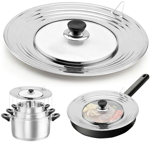 Tapa universal para sartenes, tapa universal de acero inoxidable, tapa de olla de 24 cm/26/28/30/32 cm de diámetro, tapa de cristal resistente al calor para ollas y sartenes