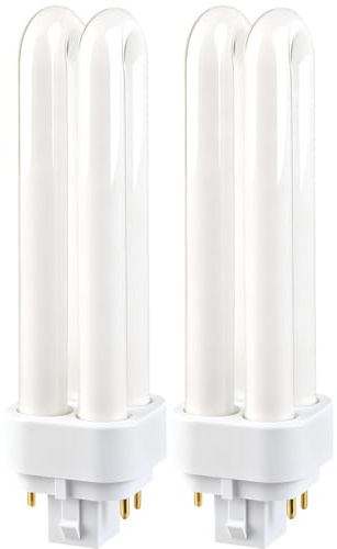 Vryth 2Pcs 13W G24q-1 4 Pin Light Bulbs Compact Fluorescent Lamp | CFL Cool White 6000K Energy Saving Lamps, 2U Double Tube 220V 1080LM , Non-Dimmable ，Suitable for Corridor, Bathroom, Bedroom