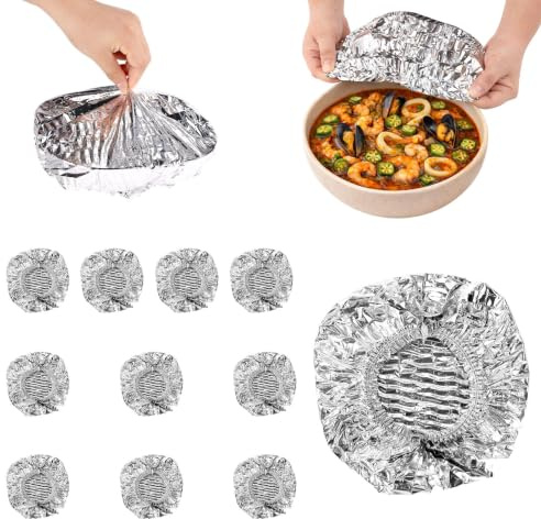 30uds Lámina Aluminio Tapa Alimentos,Cubierta Cocina Protectoras | Reutilizables, Premium Plegables, Universales, de Calor para Tazones Platos y Recipientes (Plateadas)