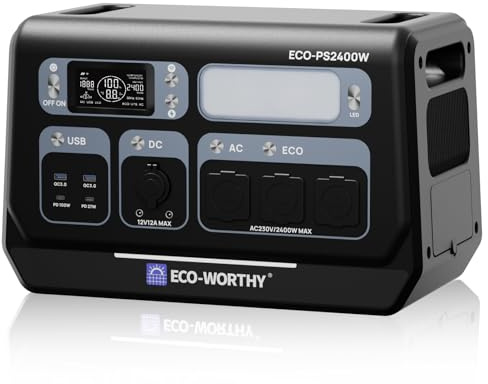 ECO-WORTHY Generatore Solare 2400W 2048Wh 10Uscite | 10 porte, picco 4800W, WiFi+Bluetooth, batteria LiFePO4, per campeggio.