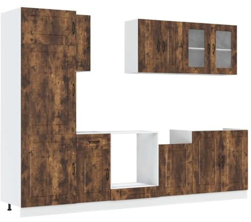 Mhdvray 8-teiliges Küchenschrank-Set Kalmar Räuchereiche, Modularer Küchenblock und Küchenzeile aus Holzwerkstoff für Spüle und Ofen, Einbauküche für viel Stauraum