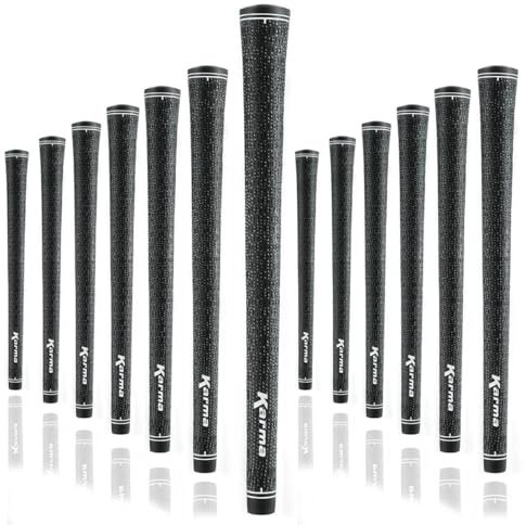 Karma Velour Full Cord Golf Grip Set, 13 Piece Pack Black Standard Size Corded Rubber Replacement Golf Club Grips for Men