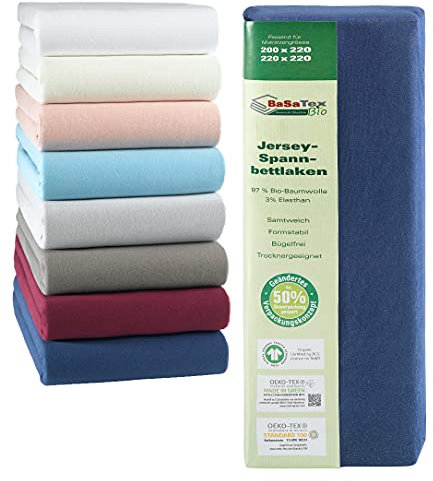 Premium Wasserbetten und Boxspring Spannbetttuch aus sanforisierter Baumwolle 195g/m2 und 5% Elastan 180x200-200x220, Navy