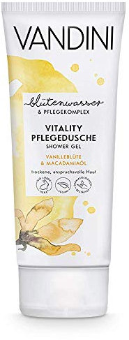 VANDINI Vitality Pflege Duschgel Damen mit Vanilleblüte & Macadamiaöl - Pflegedusche für trockene bis anspruchsvolle Haut - veganes Shower Gel für Frauen ohne Silikone & Parabene (1x 200 ml)