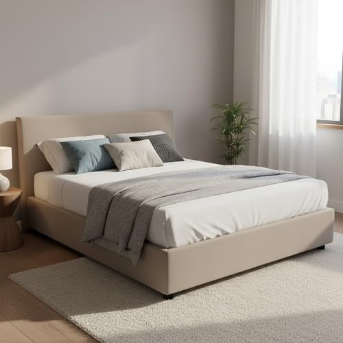 Talamo Italia - Betty Doppelbett, Bettkasten mit Stoffbezug, 100 % Made in Italy, Öffnung vorne, geeignet für Matratze 160 x 190 cm, Taupe