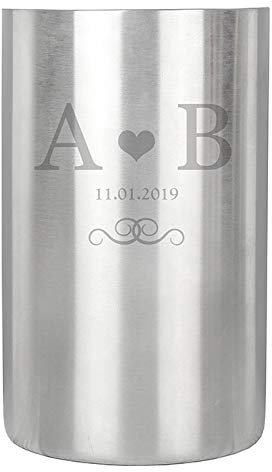 Personalised Monogram Stainless Steel Wine Cooler A Wonderful Unique Keepsake For Any Couple For Any Occasion - Valentine's Day, An Engagement, Wedding, Anniversary Or New Home.
