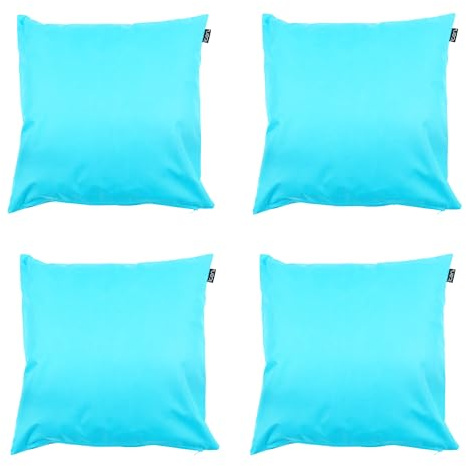 Bean Bag Bazaar Outdoor Cushions Filled, Plain Collection, Aqua Blue, Set of 4, 43cm x 43cm, Water Resistant, Blue Outdoor Cushions for Garden Furniture, Garden, Patio