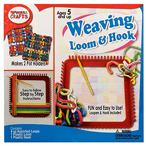 Potholder Loops and Loom Kit – Kit Includes Plastic Loom, Hook, 4 Ounces of Cotton Weaving Loops in Assorted Colors, and Project Guidelines – Weave Handmade Potholders, Glasses Cases, Even a Purse