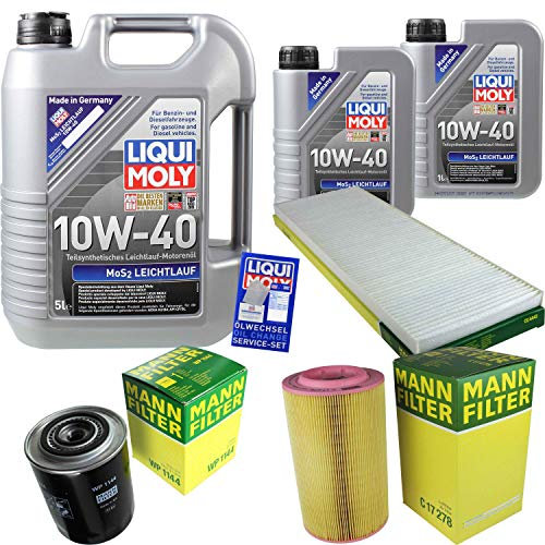 Filter Set Inspektionspaket 7 Liter Motoröl MoS2 Leichtlauf 10W-40 MANN-FILTER Innenraumfilter Luftfilter Ölfilter