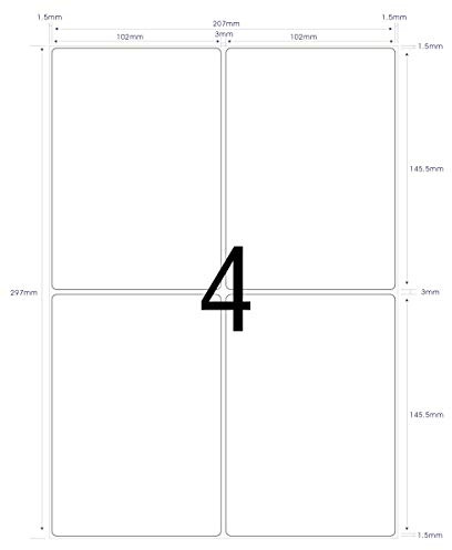105 x 148 mm, 100 Sheet, a4 Labels 4 per Sheet, Address Labels Self-Adhesive Labels A4 Shipping Labels Mailing Printer Labels, Suitable for Laser Inkjet Copier Printing, 4 per Sheet