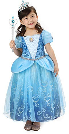Sincere Party Deluxe Aschenputtel Prinzessin Kostüm für Mädchen,Cinderella Kleid Blau mit Diademe & Zauberstab,für Karneval Party Halloween Weihnachten Größe 7-8 Jahre
