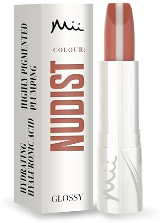 Mii Cosmetics HydraBoost Lip Lover Lipstick, Long Lasting, Packed with Hyaluronic Acid, High Impact Colour, Glossy Luminous Finish, Moisturising Lipstick for Healthy & Plump Lips, Nudist