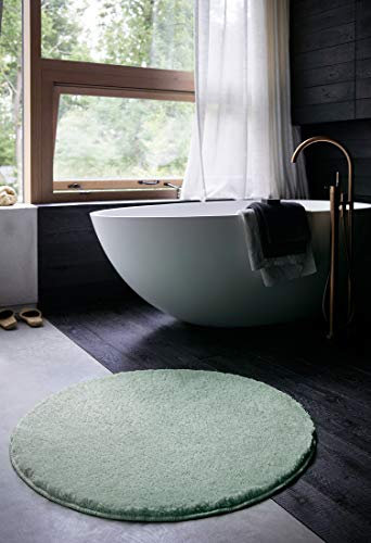 WECONhome Basics Badteppich, Badematte, kuscheliger Flauschiger weicher Flor, rutschfest und waschbar, Joris (90 cm rund, mintgrün)