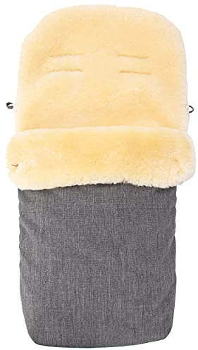 Merauno® Baby Lammfellfußsack Kinderwagen Fellsack kuscheliger Buggy Kinderwagen-Fußsack aus Fell Wind und Wasserdicht Universal 90×50cm (Hellgraue Melange)