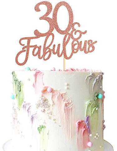 3Pcs Rose Gold Glitter 30 & Fabulous Cake Toppers 30 and Fabulous Cake Toppers for Happy 30th Birthday Cheers to 30 Party Decorations 30 Anniversary Birthday Cake Decorations Supplies