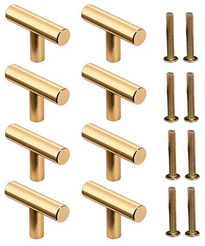 Sweieoni Schrankgriffe 8 Stück Möbelgriffe T Stangengriff Türbeschläge Handgriff Griffe Schubladegriff Möbelgriffe Küche Badzimmer Griff für Küchenschränke, Schlafzimmer, Badezimmer (Gold,50 mm)