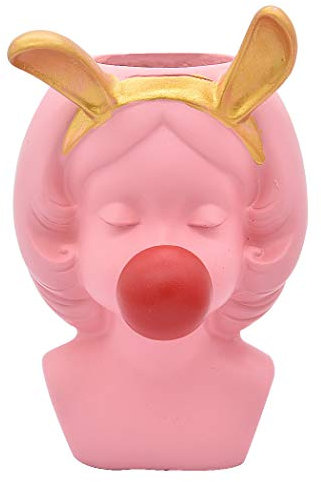 SIPLIV Pot à crayons - Organiseur de bureau - Pour pinceaux de maquillage - Pot de fleurs succulentes - Pour la maison, le bureau, la salle de classe - Oreilles de lapin - Rose