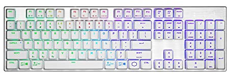 Cooler Master SK653 Teclado inalámbrico Bluetooth plateado y blanco completo mecánico para juegos, interruptores rojos lineales, RGB personalizable, diseño ergonómico, Mac/Windows, QWERTY