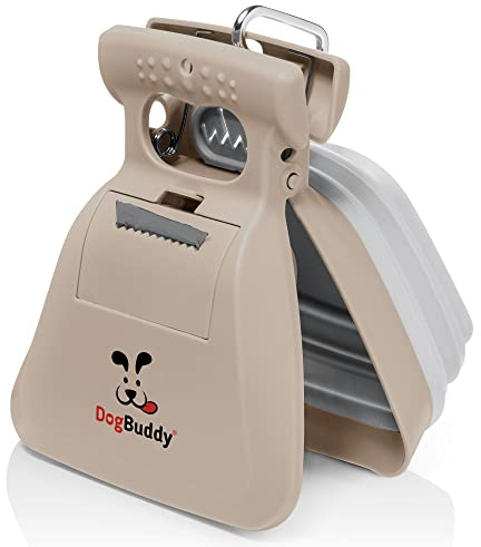 DogBuddy Pelle à déjections Canines Portable pour Petits et Grands Chiens, avec Compartiment pour Sacs, Clip pour Laisse et Sacs à déjections Canines Inclus (Taille L, Taupe)