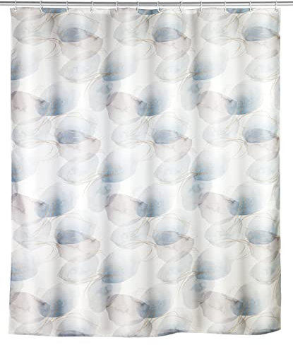 WENKO Rideau de douche anti-moisissure Navan, rideau textile antibactérien pour la douche et la baignoire, lavable & hydrofuge, avec 12 anneaux à fixer sur une barre de douche, 180 x 200 cm