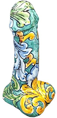sicilia bedda - FALLO IN CERAMICA SICILIANA - Dipinto a Mano - Soprammobile Moderno e Divertente (Altezza 18 Centimetri, Maioliche Verdi)