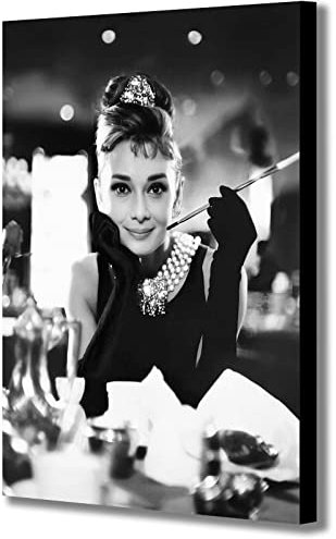 Audrey Hepburn Frühstück bei Tiffany's Restaurant eingewickelt, gerahmt, Wandbild auf Leinwand, verschiedene Größen (A2 61 cm x 41 cm)