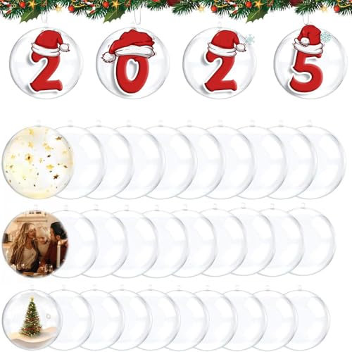30 Pièces Boule de Noël Transparente à Remplir,Boules Acrylique de Décoration,Boules de Sapin de Noël DIY à Remplir,Boules de Décoration de Sapin de Noël,Boules de Noël Personnalisé