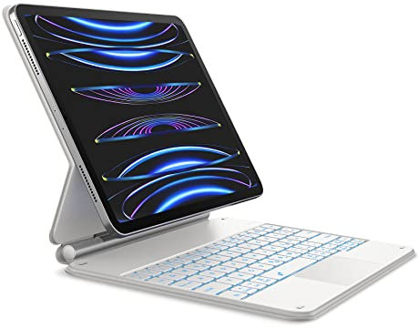 Dracool Tastatur Hülle für iPad Air 11 Zoll M3/M2 (2025/2024), Air 6./5./4. und iPad Pro 11 Zoll 4./3./2./1. Gen mit Trackpad Magnetische Beleuchtung Magic Type Keyboard Case QWERTZ, Weiß