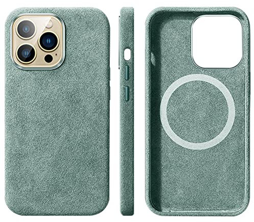 Alcantara Suede Case for iPhone 14/14 Plus/14 Pro /14 Pro Max, Compatible with MagSafe, Slim Anti-Fingerprint Anti-Scratch Back Case,Green,iPhone14 Plus
