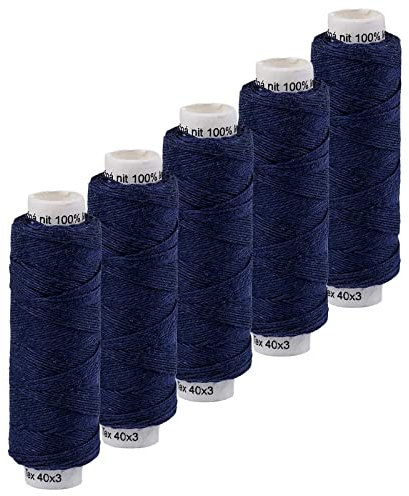 5x50m Leinen Garn Leinenzwirn Flachs Nähfaden robust strapazierfähig Farbwahl, Farbe:marineblau