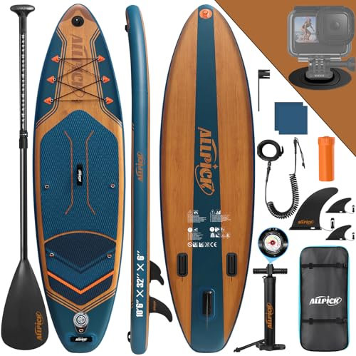 ALLPICK Tabla Paddle Surf Hinchable, Stand Up Paddle Board Sup, Tabla Padel Surf 320 cm, Soporte Universal para Cámara, Paleta Ajustable, Principiantes y Avanzados 150 kg/180kg, Bleu Marine