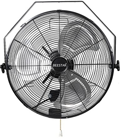 BEESTAR Industrial Wall Fan 18 Black 3 Speed Adjustable Tilt 4000CFM 60dB Metal