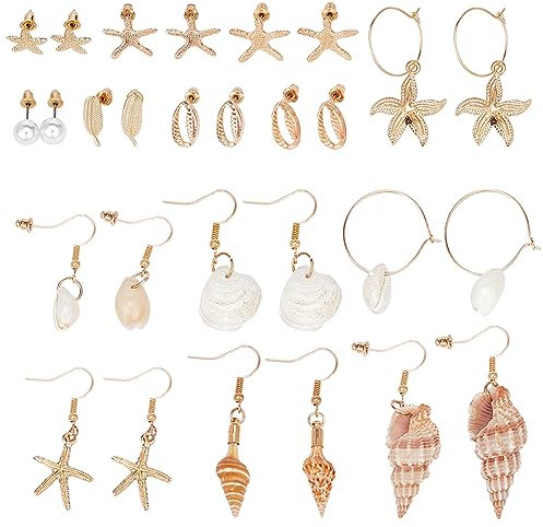 PH PandaHall 11 Paar Muschelohrringe, Seestern Ohrstecker Muscheln Creolen Meerjungfrau Modeschmuck Sommer Strand Ohrringe Zubehör für Weihnachten Frauen Hawaiian Jamaika Schmuck