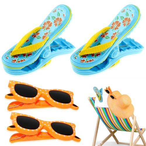 mizikuu 4 Stück Strandtuch Clips, Flip Flop Strandtuchklammern Strandliegen Handtuchklammern Reiseklammern Wäscheklammern Winddichte Kunststoff Klammern für Handtücher Wäsche Sonnenliege Garten Pool