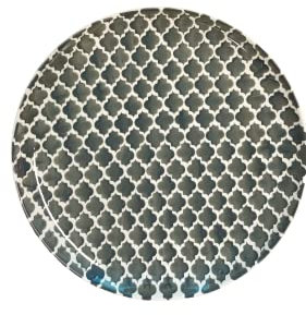 Ceylon Studio - Piatto piano in ceramica, dipinto a mano, motivo marocchino, colore: grigio e bianco, 26,5 cm