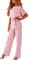 amropi Damen Kurzarm O-Ausschnitt Elegant Lang Jumpsuit Overall Hosenanzug Playsuit Romper Rosa,M