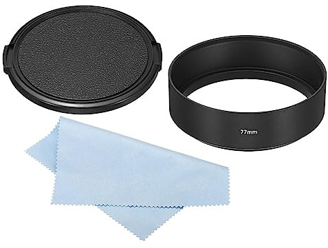 PATIKIL 77mm Lens Hood, Standard Focus Frosted Surface Anti-reflective Inside Hood with Cap and Cleaning Cloth for Camera Lens, Black for Nikon, for Fujifilm, for Pentax, for Leica