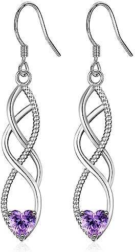 MASOP Ohrringe Silber 925 Hängend Unendlichkeitszeichen AAA Zirkonia Lila Herz Hängeohrringe Lange Infinity Ohrhänger Hochzeit Schmuck für Damen Frauen Braut