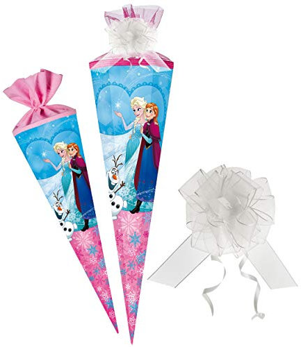 Schultüte - die Eiskönigin - Frozen - 50 cm - rund - incl. Schleife - mit Tüllabschluß - Zuckertüte - mit - ohne Kunststoff Spitze - Nestler - Schultütens..