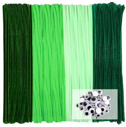 TOAOB 100 Pezzi Scovolini Ciniglia Steli per Lavoretti Verdi Pipe Cleaner Bastoncini Decorativi e 100 Occhi Mobili Adesivi per Fai da Te Artigianato Scrapbooking Bambole Pupazzi
