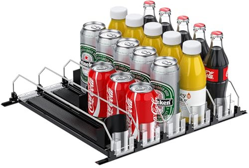 FUNYKICH Dispensador de Latas Automático Nevera para 25 Latas con Ancho Ajustable, Frigorífico Organizador, Dispensador De latas de Tamaño Estándar de 340ml,450ml,500ml,600ml,etc