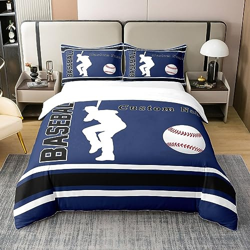 Baseball 100% Baumwolle Bettbezug 135x200 für Teens,Benutzerdefinierte Baseball Bettwäsche Set,Personalisierte Tröster Abdeckung für Kinder,Ball Spiel Sport Bettbezug mit 1 Kissenbezug Zimmer Dekor