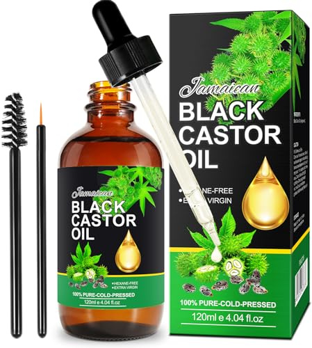 Jamaikanisches schwarzes Rizinusöl, Bio-Rizinusöl, 100% rein, kaltgepresst, Körpermassage, schwarzes Rizinusöl, ätherische Öle für Körper, Gesicht und Haut, Augenbrauenwachstum, Haarpflege,