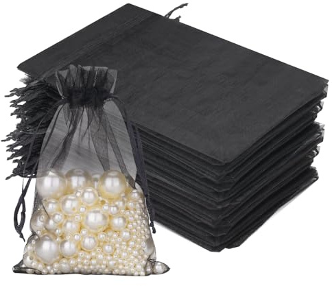 jijAcraft Organzasäckchen Hochzeit Schwarz Organza Beutel 10 * 15CM, 50 Stück mit Kordelzug, Bonbons Geschenk Schmuckbeutel, Geschenktüten für Hochzeiten