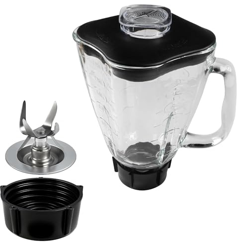 HQRP Juego de tarros cuadrados de vidrio de repuesto compatible con los modelos de licuadora Oster Osterizer, jarra de 6 tazas, jarra de 1.75 L, capacidad de 0.46 galones