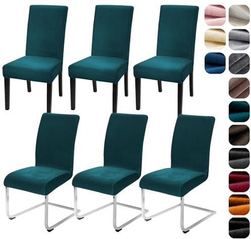 Alishomtll Stretch Samt Stuhlhussen 4er/6er Set Velvet/Velour Stuhlbezug Schwingstuhl Elastische Hussen Waschbarer Stühle Schutz für Küche Restaurant Hotel Bankett Hochzeit (Turquoise, 6 Stück)