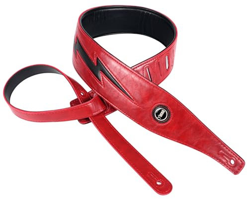 YUEKO Gitarrengurt mit coolem Lightning-Muster, für E-Gitarre/Bass Neue Farbe(Rot und Schwarz Lightning )